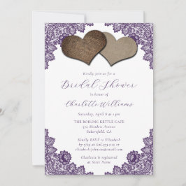 Elegant Rustic Purple Floral Lace Bridal Shower Kaart
