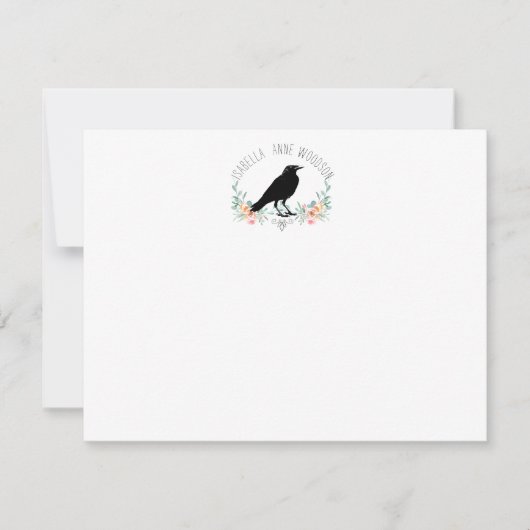 Elegant Rustic Raven Floral Name Notitiekaartje (Voorkant)