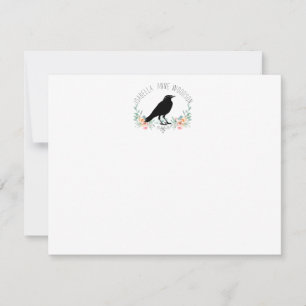 Elegant Rustic Raven Floral Name Notitiekaartje