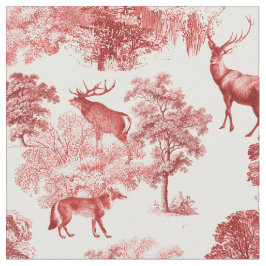 Elegant Rustic  Red, Frans Toile Deer Fox Stof