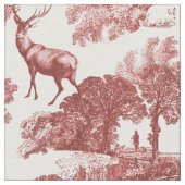 Elegant Rustic Red, Frans Toile Deer Fox Stof (Close Up)