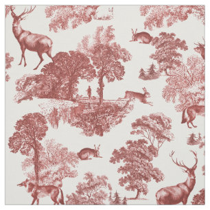 Elegant Rustic  Red, Frans Toile Deer Fox Stof