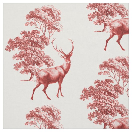 Elegant Rustic  Red, Frans Toile Deer Stof (Swatch)