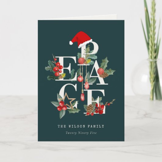 Elegant Rustic Red Green Peace-kerstval Feestdagen Kaart (Voorkant)