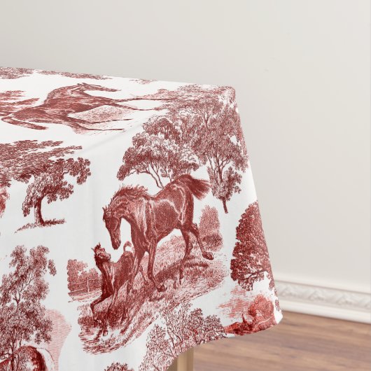 Elegant Rustic Red Horses Land Toile Tafelkleed (Voorbeeld)