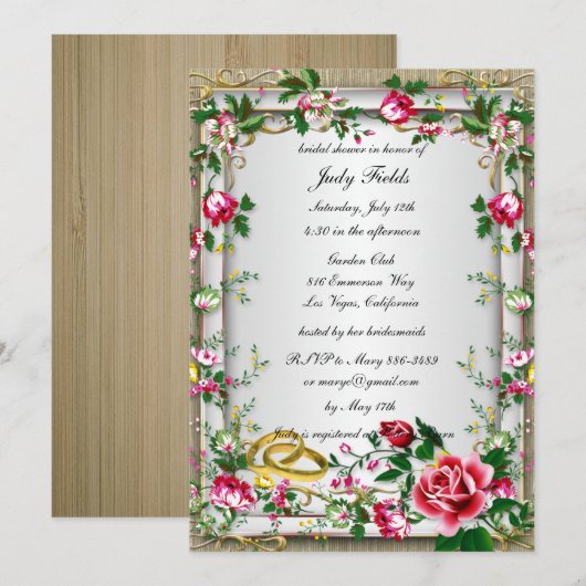 Elegant Rustic Red Roses Bridal Shower Kaart (Voorkant / Achterkant)