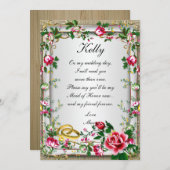 Elegant Rustic Red Roses Maid of Honor Kaart (Voorkant / Achterkant)