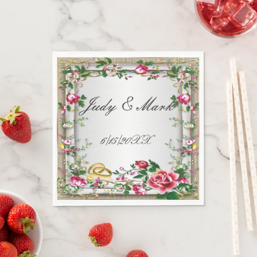 Elegant Rustic Red Roses Paper Napkins Servet (Insitu)