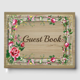 Elegant Rustic Red Roses Wedding Guestbook Gastenboek