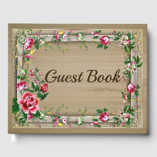 Elegant Rustic Red Roses Wedding Guestbook Gastenboek (Voorkant)
