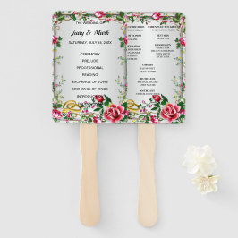 Elegant Rustic Red Roses Wedding Program Fans Handwaaier