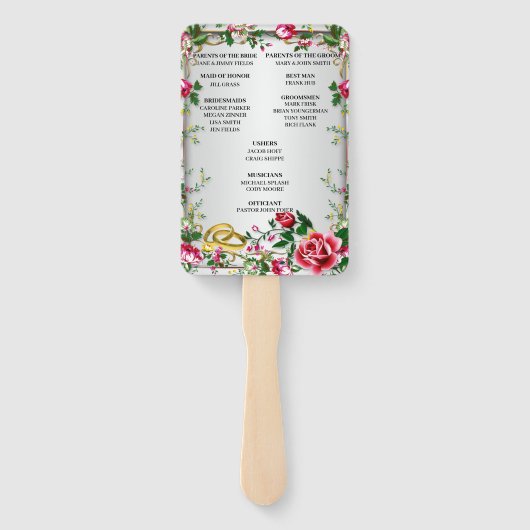 Elegant Rustic Red Roses Wedding Program Fans Handwaaier (Achterkant)