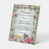 Elegant Rustic Red Roses Wedding Safety Reclamebord Met Voetstuk (Voorkant)