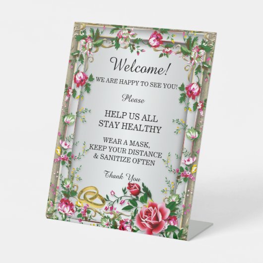 Elegant Rustic Red Roses Wedding Safety Reclamebord Met Voetstuk (Voorkant)