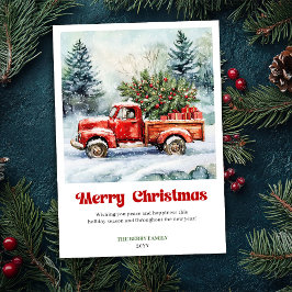 Elegant Rustic Red Truck Holiday Scene Greeting  Feestdagenkaart