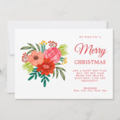 Elegant Rustic Red Watercolor Botanical Christmas Feestdagenkaart (Voorkant)