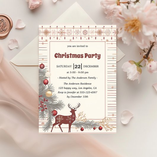 Elegant Rustic Reindeer Christmas Party Kaart