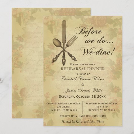 Elegant Rustic  repetitie nodigt uit tot een diner Kaart (Voorkant / Achterkant)