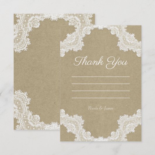 Elegant Rustic Romance White Lace Kraft Hartelijk  Kaart (Voorkant / Achterkant)