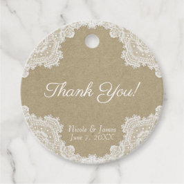 Elegant Rustic Romance White Lace & Kraft Wedding Bedankjes Labels