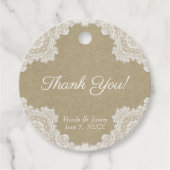 Elegant Rustic Romance White Lace & Kraft Wedding Bedankjes Labels (Voorkant)