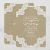 Elegant Rustic Romance White Lace & Kraft Wedding Kaart (Voorkant / Achterkant)