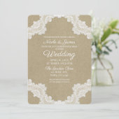 Elegant Rustic Romance White Lace & Kraft Wedding Kaart (Staand voorkant)