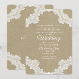 Elegant Rustic Romance White Lace & Kraft Wedding Kaart