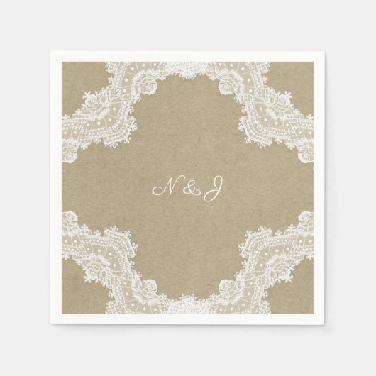 Elegant Rustic Romance White Lace & Kraft Wedding Servet (Voorkant)