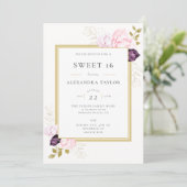 Elegant Rustic Roos Lijst Gold Eucalyptus Sweet 16 Kaart (Staand voorkant)