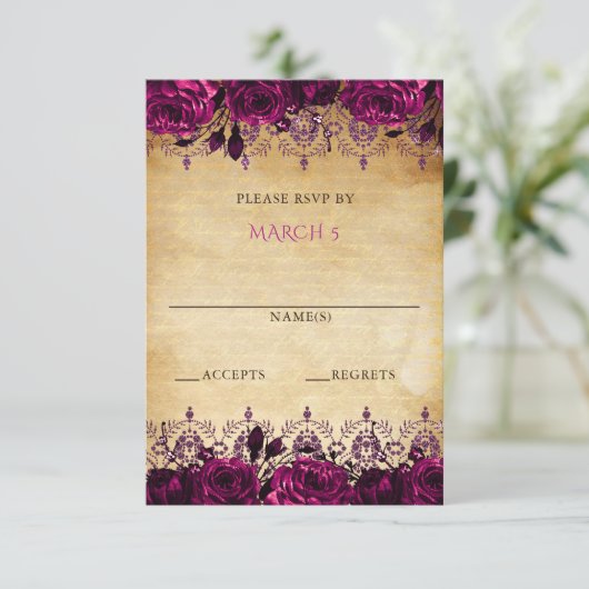 Elegant Rustic  Roze Floral RSVP Kaartje (Staand voorkant)