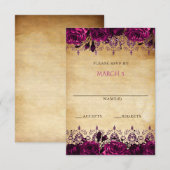 Elegant Rustic  Roze Floral RSVP Kaartje (Voorkant / Achterkant)