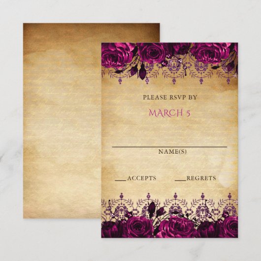 Elegant Rustic  Roze Floral RSVP Kaartje (Voorkant / Achterkant)
