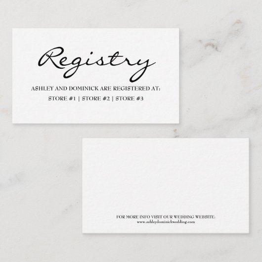 Elegant Rustic Script Wedding Registry Informatiekaartje (Voorkant / Achterkant)