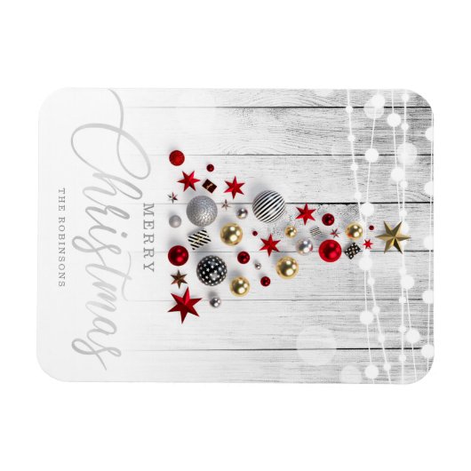 Elegant Rustic Silver Gold kerstboomfeestdag Magneet (Horizontaal)
