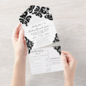 Elegant Rustic Simple Floral Damask-ontwerp All In One Uitnodiging (Afscheurbaar)