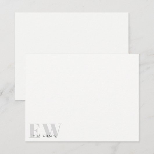 Elegant Rustic Simple Minimal Grey Name Monogram Notitiekaartje (Voorkant / Achterkant)