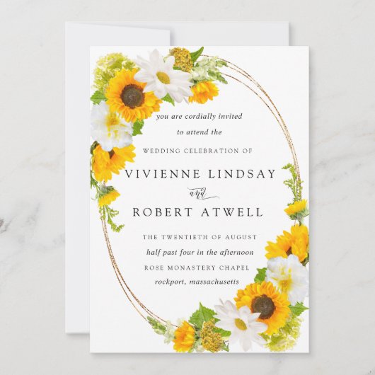 Elegant Rustic Sunflower Botanical Floral Wedding Kaart (Voorkant)