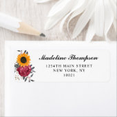 Elegant Rustic Sunflower Burgundy Script Etiket (Insitu)