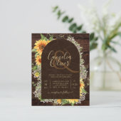 Elegant Rustic Sunflower en Lace Wedding Invite (Staand voorkant)