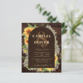 Elegant Rustic Sunflower en Lace Wedding Invite (Staand voorkant)