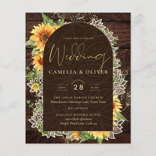 Elegant Rustic Sunflower en Lace Wedding Invite Flyer (Voorkant)