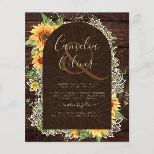 Elegant Rustic Sunflower en Lace Wedding Invite Flyer (Voorkant)