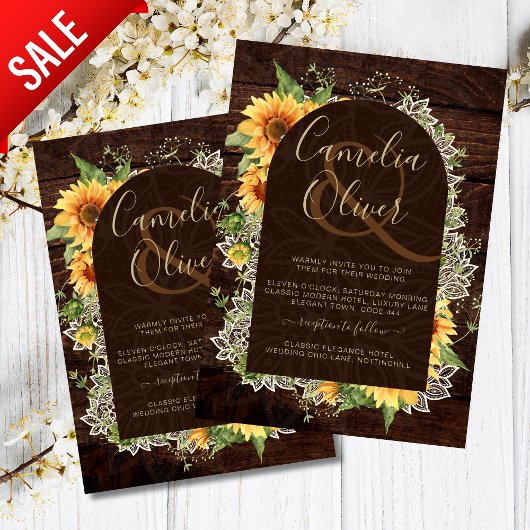 Elegant Rustic Sunflower en Lace Wedding Invite Flyer