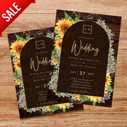 Elegant Rustic Sunflower en Lace Wedding Invite Flyer