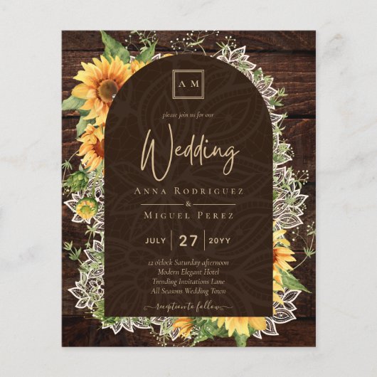 Elegant Rustic Sunflower en Lace Wedding Invite Flyer (Voorkant)
