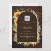 Elegant Rustic Sunflower en Lace Wedding Invite Kaart (Achterkant)