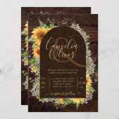 Elegant Rustic Sunflower en Lace Wedding Invite Kaart (Voorkant / Achterkant)