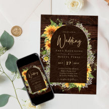 Elegant Rustic Sunflower en Lace Wedding Invite