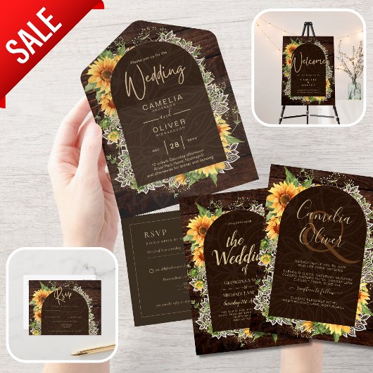 Elegant Rustic Sunflower en Lace Wedding Invite Kaart